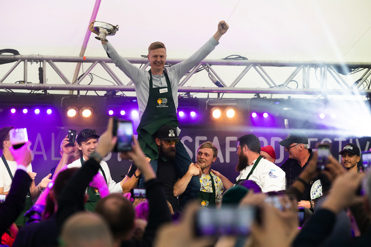 Shucking competition 2022 winner at Galway International Oyster and Seafood Festival in Ireland.