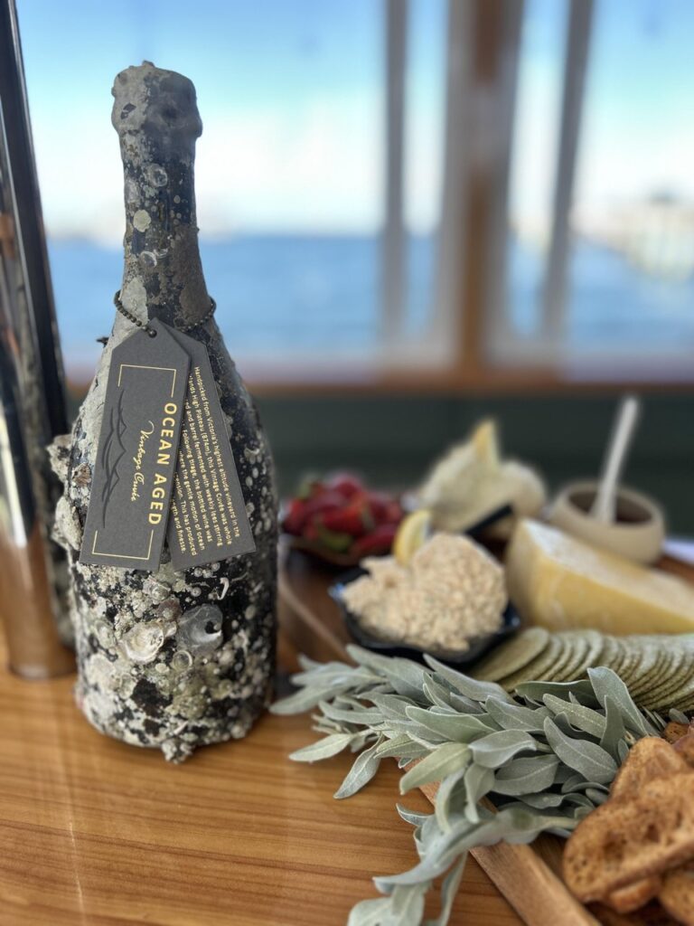 Ocean Aged Vintage Cuvee, cellared under water at the mussel farm.